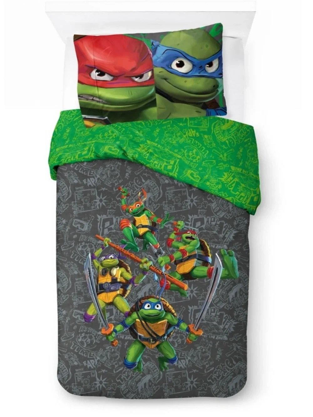 Teenage Mutant Ninja Turtles Kids 2 Piece Grey Reversible Set, Twin/Full